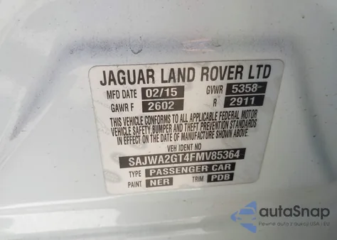 2015 Jaguar Xj Xjl Supercharged из США, поврежденный, VIN SAJWA2GT4FMV85364